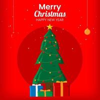 weihnachtsgruß mit geschenkboxen und dekorativem weihnachtsbaum vektor