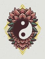 Yin-Yang-Symbol mit Lotus-Vintage-Stil-Illustration vektor
