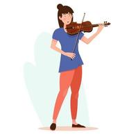 Mädchen, das eine Geige spielt. Geigenspieler. flache vektorillustration des geigers. Musikinstrument und Musiker. vektor