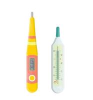 Quecksilber und elektronische Thermometer isoliert. Set, Sammlung von Thermometern. flache vektorillustration. vektor