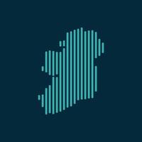 Vektor abstrakte Karte von Irland mit blauen geraden abgerundeten Linien isoliert auf einem indigofarbenen Hintergrund.