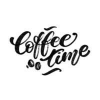 kaffe tid hand skriven ord med kaffe bönor till gå kopp med sugrör. text kaffe grafisk begrepp. vektor