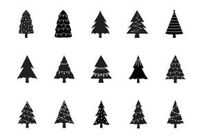 Reihe von Weihnachtsbaumsymbolen. ein satz schwarzer weihnachtsbaum. Vektorillustration und Symbol. eine reihe von weihnachtsbaum symbol symbol. Weihnachtsbaum schwarze flache Symbole. satz der schwarzen flachen glyphe des weihnachtsbaums vektor