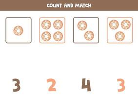 räkning spel för ungar. räkna Allt munkar och match med tal. kalkylblad för barn. vektor