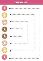 Verfolgen von Linien für Kinder. süße bunte donuts. Schreiberfahrung. vektor