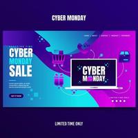 Cyber-Montag-Verkaufs-Laptop mit Marketing-Ikonen-Landing-Page-Design-Neonthema vektor