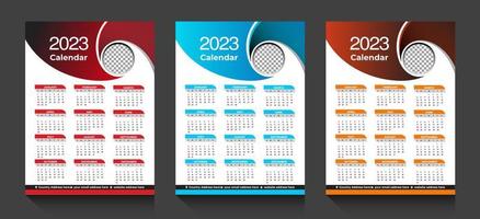 2023 Geschäftsneujahr einfaches Kalenderschablonendesign mit buntem Hintergrund vektor