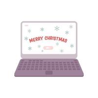 bärbar dator med jul hälsningar skriva ut. vektor illustration isolerat på vit bakgrund.