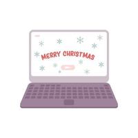 Laptop mit Weihnachtsgrüßen drucken. Vektor-Illustration isoliert auf weißem Hintergrund. vektor