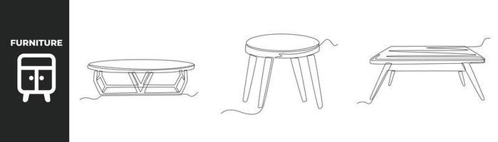 kontinuierliche einzeilige zeichnung modernes möbelset-konzept. moderner Holztisch. einzeiliges zeichnen design vektorgrafik illustration. vektor