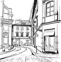 krakau altstadt straßenansicht skizzenillustration vektor