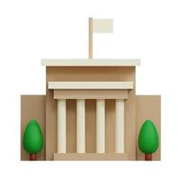 3D-Bank- oder Gerichtsgebäude-Symbol. Architekturgebäude mit Säulen. online-banking, finanzabteilungsprüfung, finanzamt, transaktionen, wechsel, geldautomat, geldausgabe, servicekonzept. Vektor