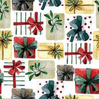Aquarell Musterdesign mit Weihnachtsgeschenken. süßer Druck zum Thema Neujahr, Winter, Feiertage, Geburtstag vektor