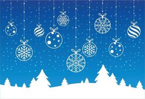 blaue glänzende frohes neues jahr und frohe weihnachtskarte mit weihnachtskugeln. grußkarte oder festliche plakatvorlage. Vektor-Hintergrund.