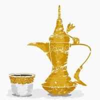 redigerbar sida se traditionell arabicum kaffe med dallah pott och finjan demitasse kopp vektor illustration i borsta stroke stil för Kafé relaterad design eller arab historia och tradition kultur