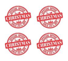jul försäljning röd grunge stämpel uppsättning. särskild erbjudande upp till 25, 35, 45, 55 procent av vektor