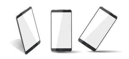 realistisches smartphone-modell. handyrahmen mit leeren display isolierten vorlagen, telefonansichten aus verschiedenen winkeln. Vektor mobiles Gerätekonzept