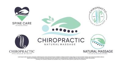 bunt kiropraktik klinik massage logotyp med blad element och kreativ begrepp premie vektor