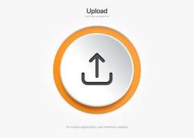 3D orange Upload-Download-Schaltflächensymbol. Upload-Symbol. Abwärtspfeil Symbol auf der Unterseite. Klicken Sie hier. Cloud-Symbol-Drucktaste für ui ux, Website, mobile Anwendung speichern.