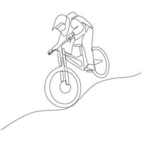 berg cyklist kontinuerlig linje teckning vektor illustration