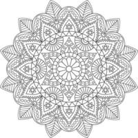 rundes mandala mit blumenmuster, schwarz-weiße farbseite vektor