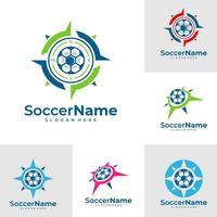 uppsättning av kompass fotboll logotyp mall, fotboll logotyp design vektor