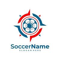 Kompass-Fußball-Logo-Vorlage, Fußball-Logo-Design-Vektor vektor