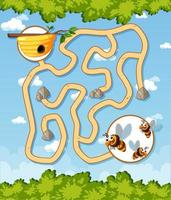 Labyrinthspielvorlage im Honigbienenthema für Kinder vektor