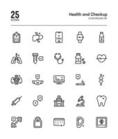 Gesundheits- und Checkup-Icon-Set, Medizin, Klinik, Krankenhaus, Gesundheitswesen und Medizin - Vektor-Icon-Pack, vektor