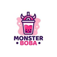 boba monster logotyp maskot vektor illustration. söt tecknad serie dryck en kopp av boba