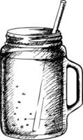 Smoothies für Detox-Cocktail im Doodle-Stil. handgezogener cocktail oder entgiftungsgetränk in einer einmachtasse oder einem glas vektor