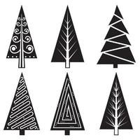 uppsättning av jul träd klotter illustration hand dragen skiss linje vektor