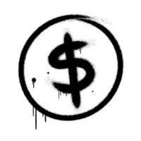 dollar mynt symbol i cirkel. urban gata graffiti stil med stänk effekter, droppar. begrepp för ekonomi, finansiera, valuta, utbyta vektor