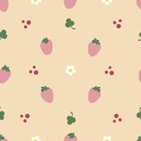 Nahtloses Vektormuster aus Erdbeeren, Blumen, Blättern. Hintergrund mit Sommerfrüchten wiederholen. kann für Stoff, Packpapier verwendet werden. vektor