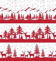 jul sömlös mönster. snö vinter- landskap med rådjur. glad jul hälsning kort. vektor