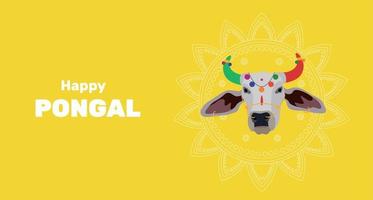 Fröhlicher religiöser Feiertag Pongal mit südindischem Feiertagshintergrund und fröhlichem Pongal. Vektor-Illustration. tamil nadu festival, südindien. heilige indische kuh. Büffel-Zebu vektor