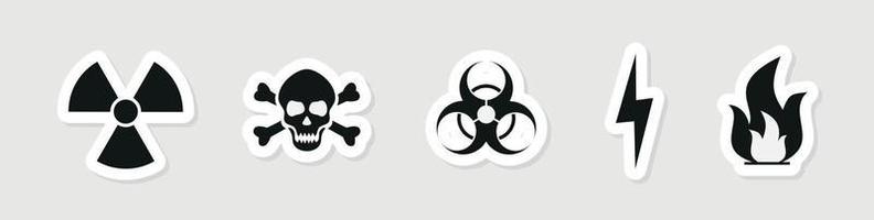 Gefahrenwarnkreis gelbes Schild. Strahlungszeichen, Giftzeichen und Biogefährdungsvektorsymbol isoliert auf weißem Hintergrund. vektor