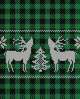 ful Tröja på buffel pläd glad jul och Lycklig ny år hälsning kort ram gräns . illustration stickat bakgrund sömlös mönster med folk stil scandinavian ornament. vektor