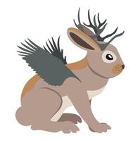 jackalope. hare med horn och vingar. vild mystisk djur. mörk skog. norr amerikan folklore. vektor illustration.