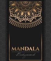 abstrakte goldene Luxus-Mandala-Hintergrundvektorvorlage, kreisförmiges ornamentales Arabeskenmuster für Poster, Cover, Broschüre, Einladung, Flyer. schwarzer Hintergrund mit ethnischen floralen Mandala-Elementen vektor