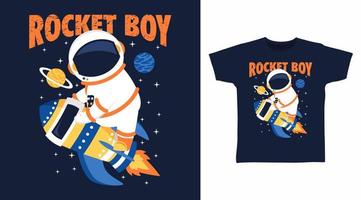 Astronaut mit Raketen-Cartoon-T-Shirt-Kunstdesign vektor
