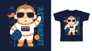 apa astronaut tecknad serie tshirt konst design vektor