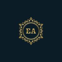 brev ea logotyp med lyx guld mall. elegans logotyp vektor mall.