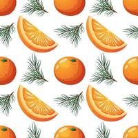 jul mönster med orange och gran grenar i tecknad serie stil på vit bakgrund vektor
