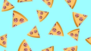 skiva av pizza på en blå bakgrund, vektor illustration, mönster. skadlig snabb snabb mat mellanmål. dekor av tapet och kök. ovanlig tapet design för de matlagning område