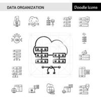 satz von 17 datenorganisation handgezeichneter symbolsatz vektor