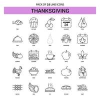 Thanksgiving Line Icon Set 25 gestrichelter Umrissstil vektor