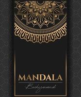 abstrakte goldene Luxus-Mandala-Hintergrundvektorvorlage, kreisförmiges ornamentales Arabeskenmuster für Poster, Cover, Broschüre, Einladung, Flyer. schwarzer Hintergrund mit ethnischen floralen Mandala-Elementen vektor