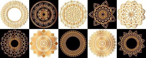 Set aus goldenen Zentangle-Mandalas, Mandala für Henna, Mehendi, Tätowierung, dekorative ethnische Zierelemente, orientalische Muster vektor
