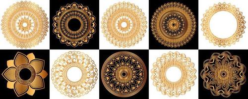 Set aus goldenen Zentangle-Mandalas, Mandala für Henna, Mehendi, Tätowierung, dekorative ethnische Zierelemente, orientalische Muster vektor